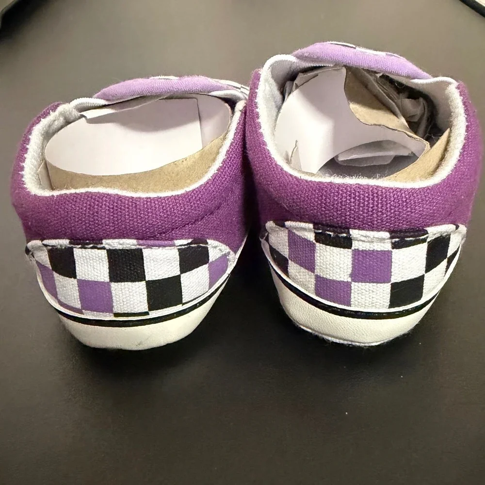 Checkerboard Crib Shoes Unisex Girls Size 2 Purple Black White Skate Casual Soft